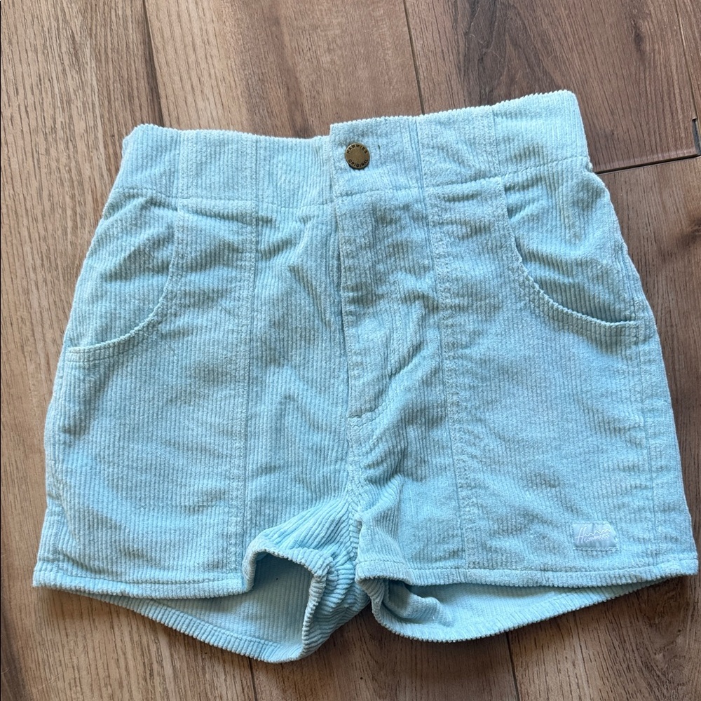 Sky Blue Corduroy High Waist Women's Shorts